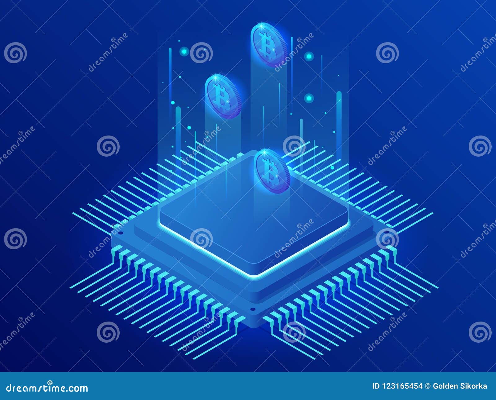 Isometric Mining Bitcoin Farm Cryptocurrency Blockchain Bitcoin - 